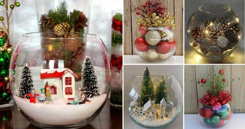 7 idées des centres de table de Noël avec des bols en verre